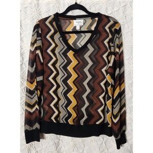 Missoni Target Collab Womens Sheer Chevron Top Size Large Brown Black‎ Retro